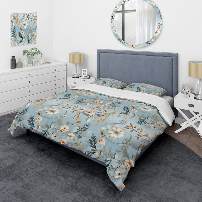 Literie à motif bohème bleu Dreamcatchers, Housse de couette simple + 1 taie décorative stan