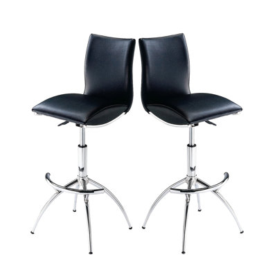 Of 2 Black Bar Stools, Modern Design With Adjustable Height, Metal Base, Foam Padding, Easy Maintenance 2pcs Contemporary Color, Frame, Height 26"-30", Seat, To Guard And Dirt