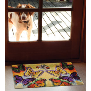 antcreptson Butterfly Colorful Monarch Butterflies Shades Welcome Outdoor Door Mat, Indoor Entrance Non-Slip Doormats, Outside Patio PVC Rug Pad