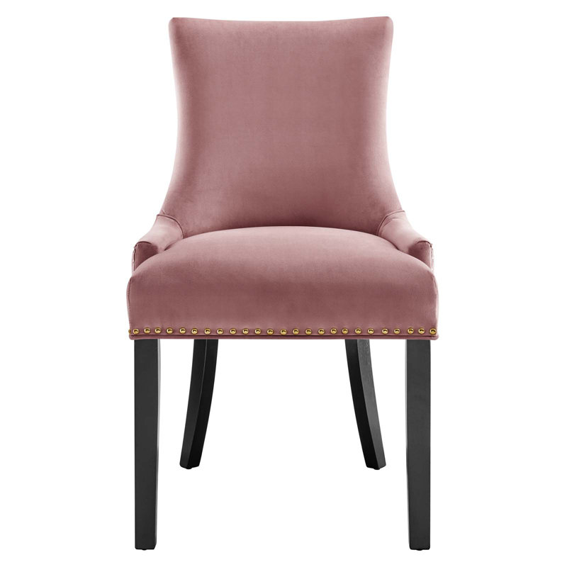 Dusty Rose Velvet Upholstered Side Chair with Wood Legs