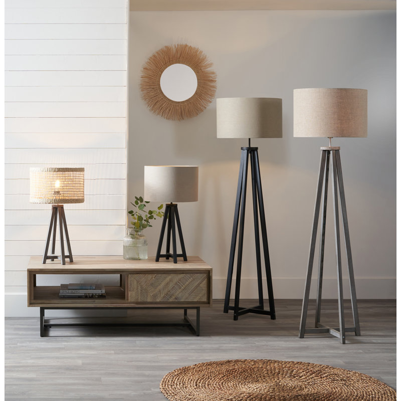 Dzifa Solid Wood Tripod Lamp, Black