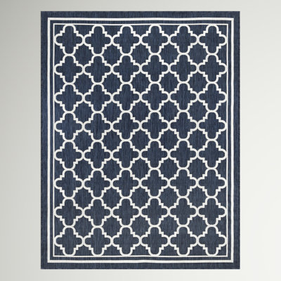 Tapis d'intérieur / extérieur bleu marine à tissage plat Findlay