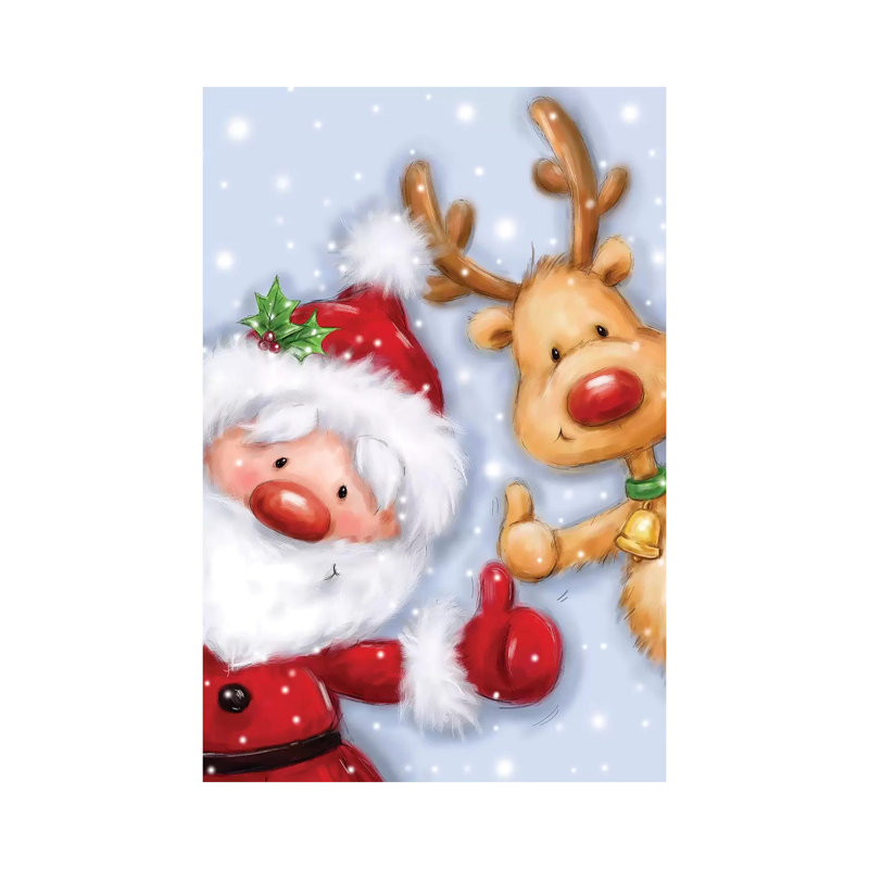 Santa And Reindeer III by MAKIKO - Wrapped Canvas Print, 20.32 cm H x 30.48 cm W