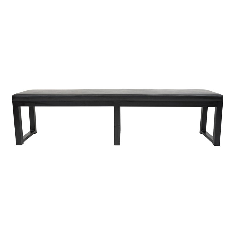 Indoor Black Metal Waiting Bench w/ Padded Vinyl Seat, 72" W