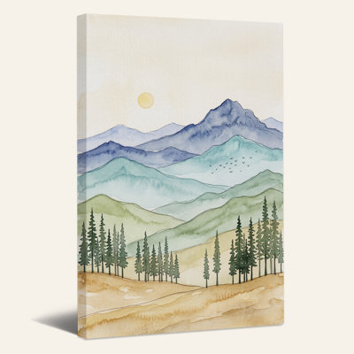 «Layered Blue and Green Mountains with Pine Trees», art mural sur toile
