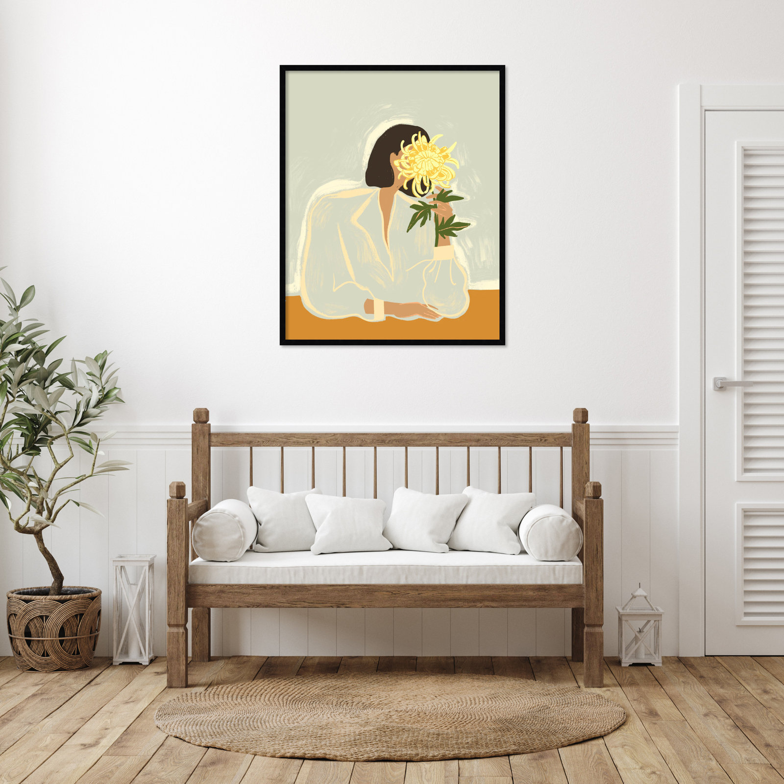 Parkston "Lady with Chrysanthemum" Print, Black, 41" H x 33" W