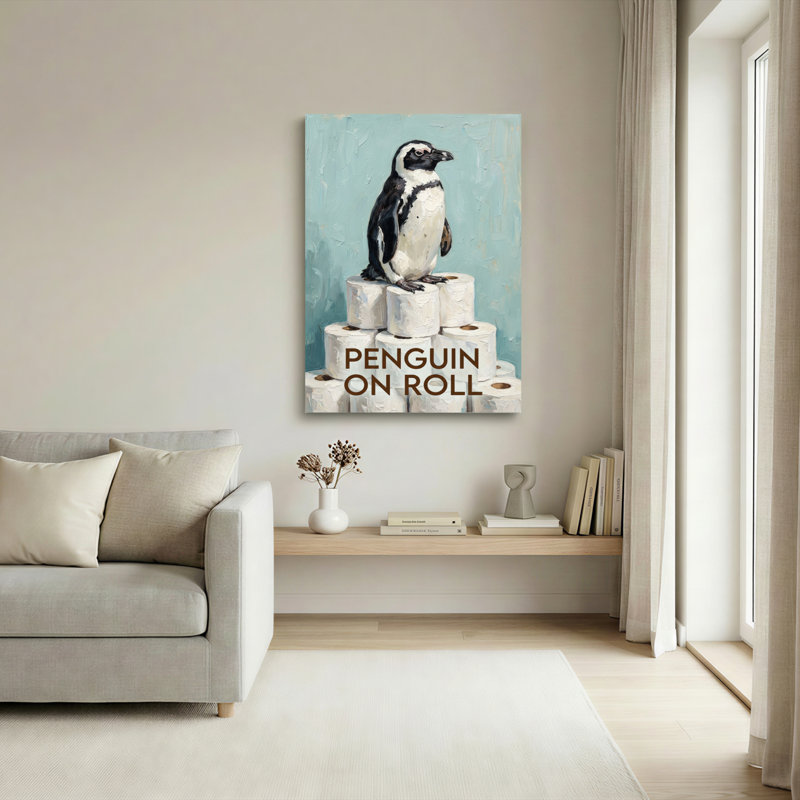 Pingouin sur rouleau, reproduction d'art sur toile tendue sur toile, ensemble de 1, H 18 po x l 12 po