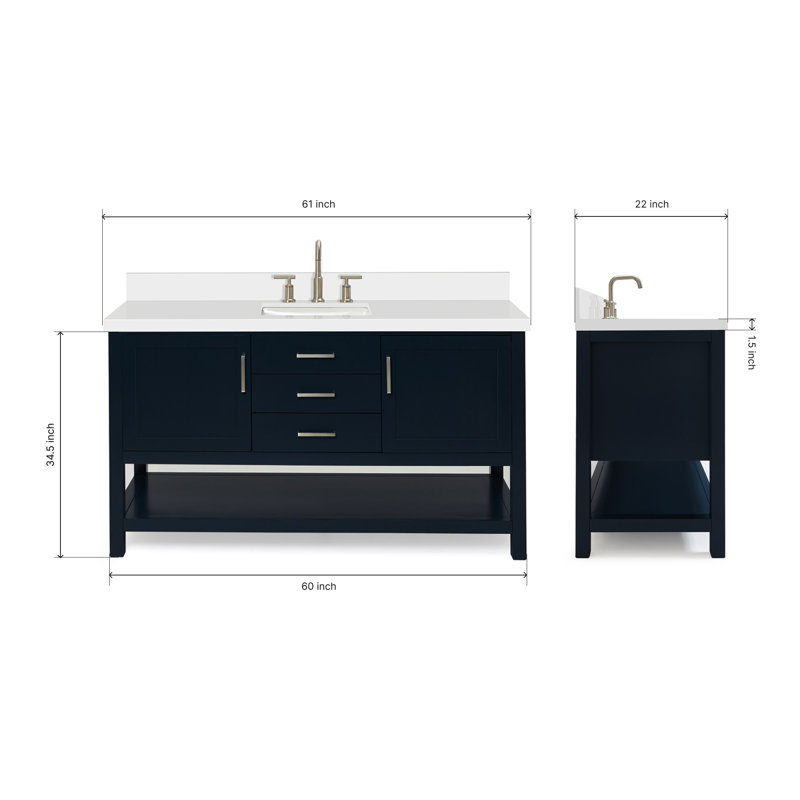 Bayhill 61'' W Single Vanity, Navy, Rectangular
