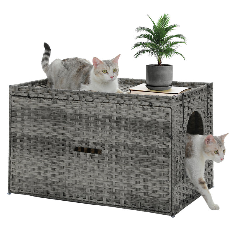 19.7" Rattan Cat Litter Cabinet , Gray
