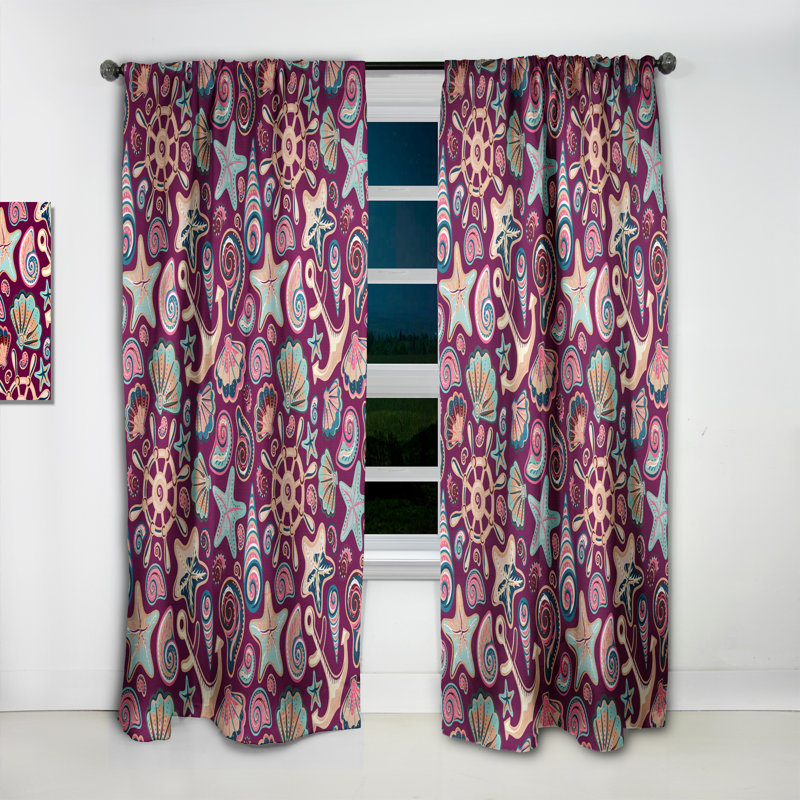 Purple Sea Shells - Nature Coastal Blackout Curtain Single Panel, 52" W x 84" L