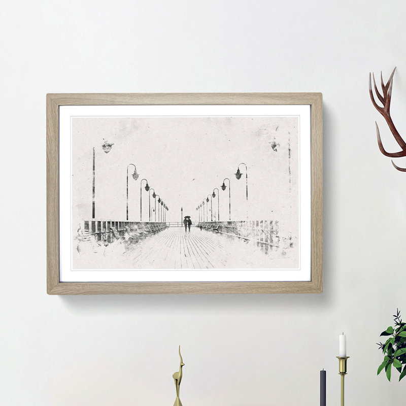 Couple upon the Pier - Framed Print, Oak Framed, 45cm H x 63cm W x 2cm D