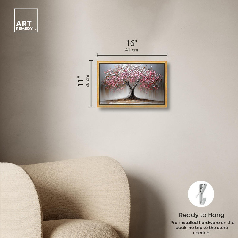 «Blooming Boughs», art coloré sur toile par Art Remedy, H 11,5 po x l 16,5 po x P 1,2 po, Cadre flottant doré