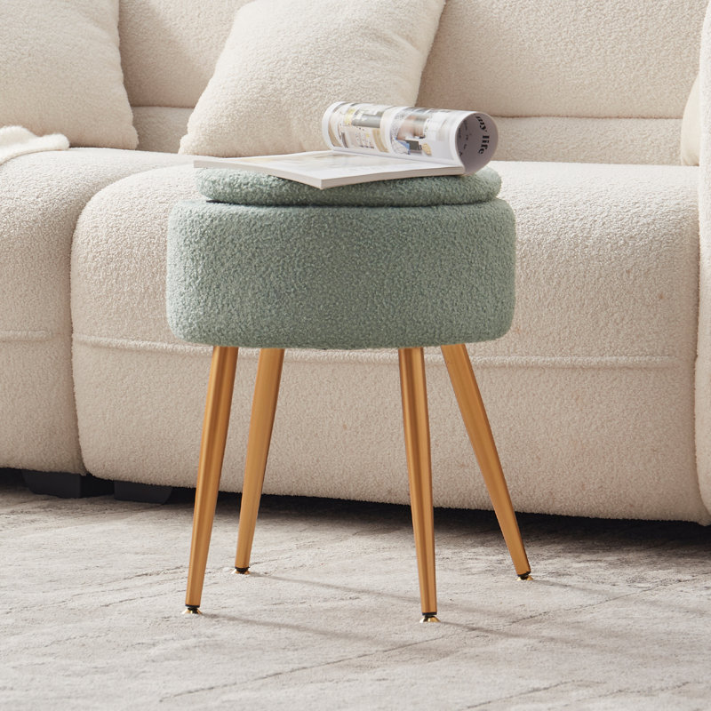 Tabouret de coiffeuse rembourré en molleton Teddy avec rangement et dossier rabattable, Vert