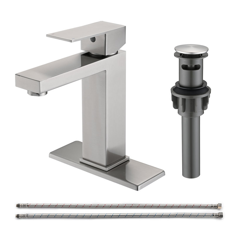 Single-Hole Single-handle Bathroom Faucet with Drain Assembly, Brushed Nickel