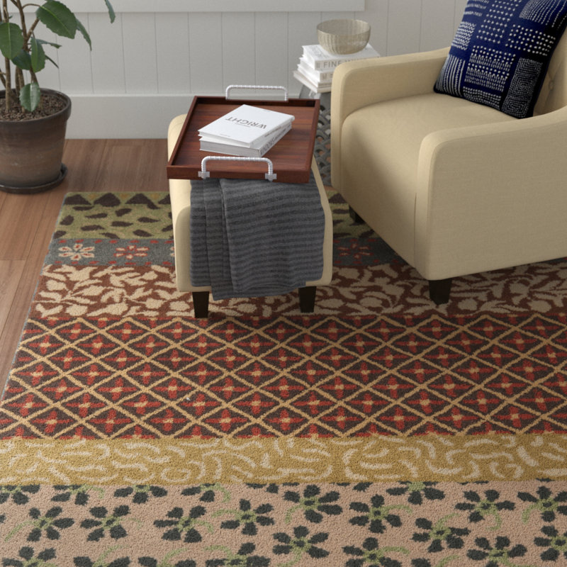 Tapis floral en laine / coton / latex touffeté à la main Mccullough, Rectangle 8 pi x 10 pi