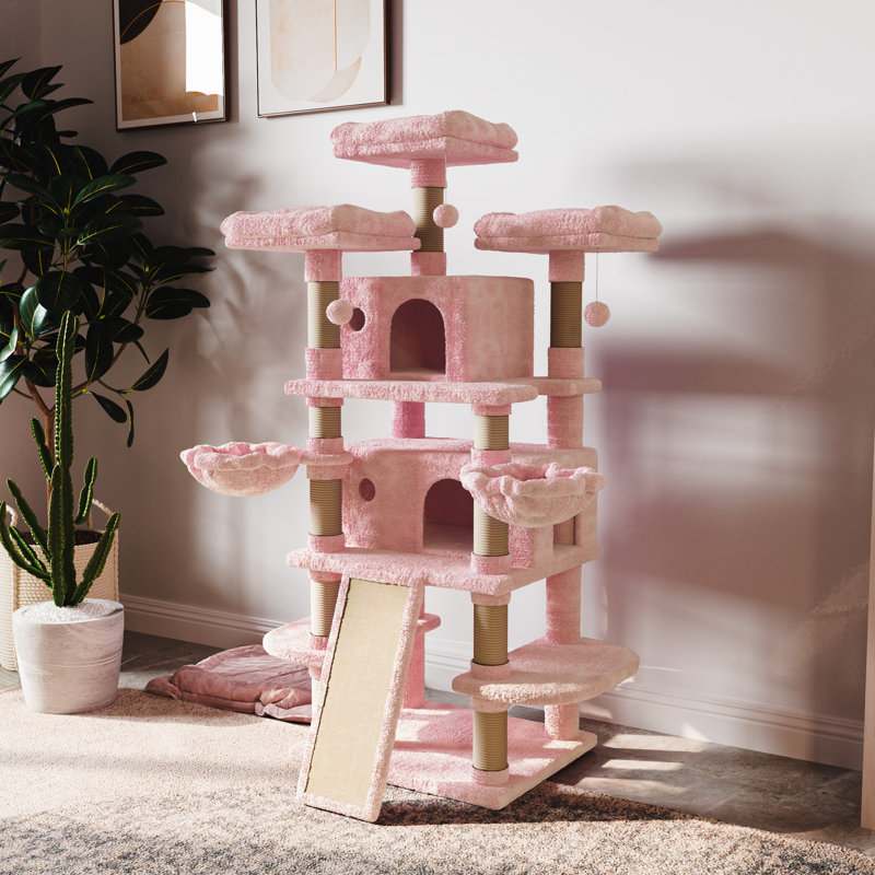 Lima Pet Heavy Duty Carpet 68 Inch Multi-Level Cat Tree Condos and Scratching Posts Included, Pink
