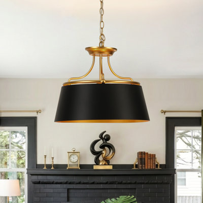 Ether 3-Light Black & Gold Chandelier with Adjustable Suspension for Dining Spaces