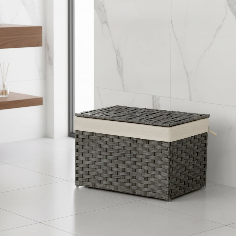 Panier de rangement avec couvercle, bac de rangement de 17,2 gallons (65 L), panier de rangement pour couverture tissée avec poignées, doublure pliable et amovible, structure en métal, pour chambre à coucher, salle de lavage