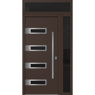 Porte d'entrée extérieure moderne en acier 36 po x 80 po - Inox S4 avec éclairage latéral et traverse