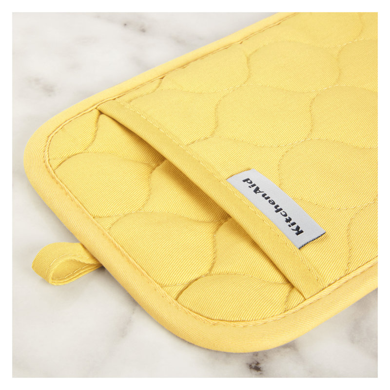 KitchenAid Onion Quilt Kitchen Towel, Oven Mitt & Potholder Set 4-Pack, Butter Yellow