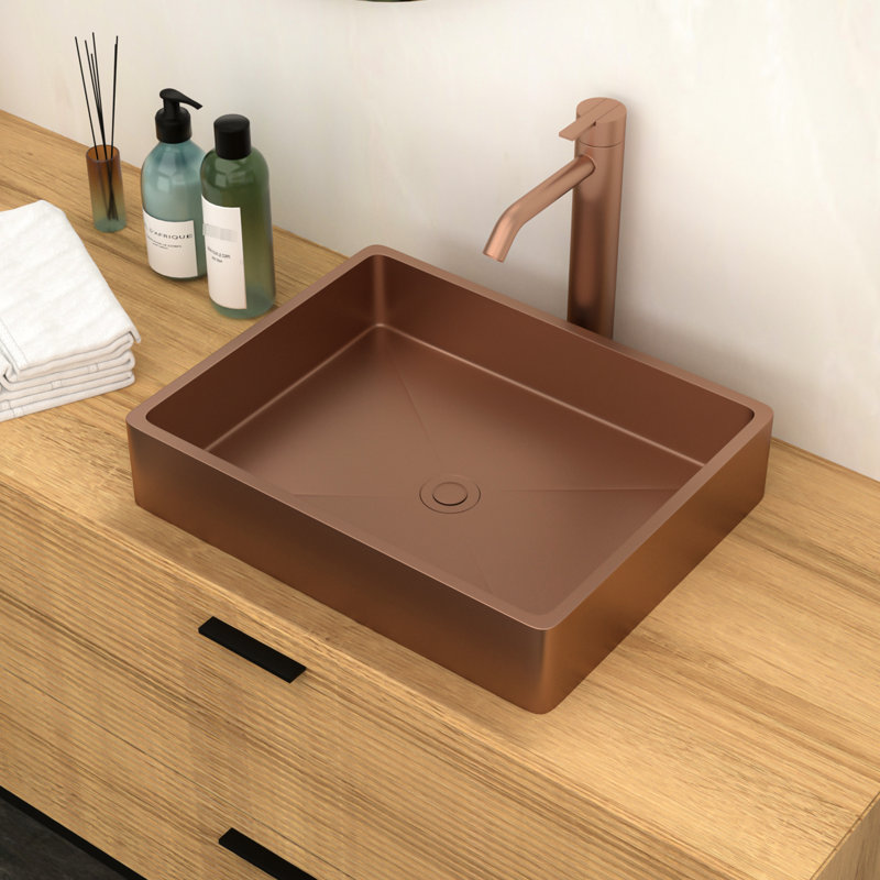 Lavabo pour salle de bain en or rose 19 po x 15 po - maintient un look frais grâce à la surface en acier inoxydable Nano