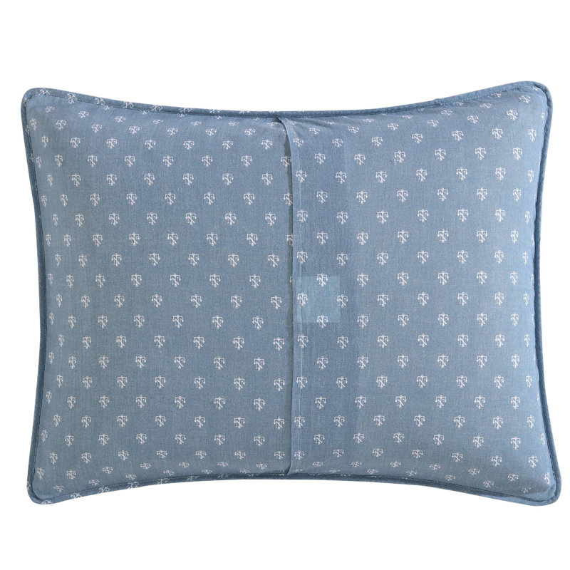 Chambray Blue Cotton Twin Reversible Quilt Set