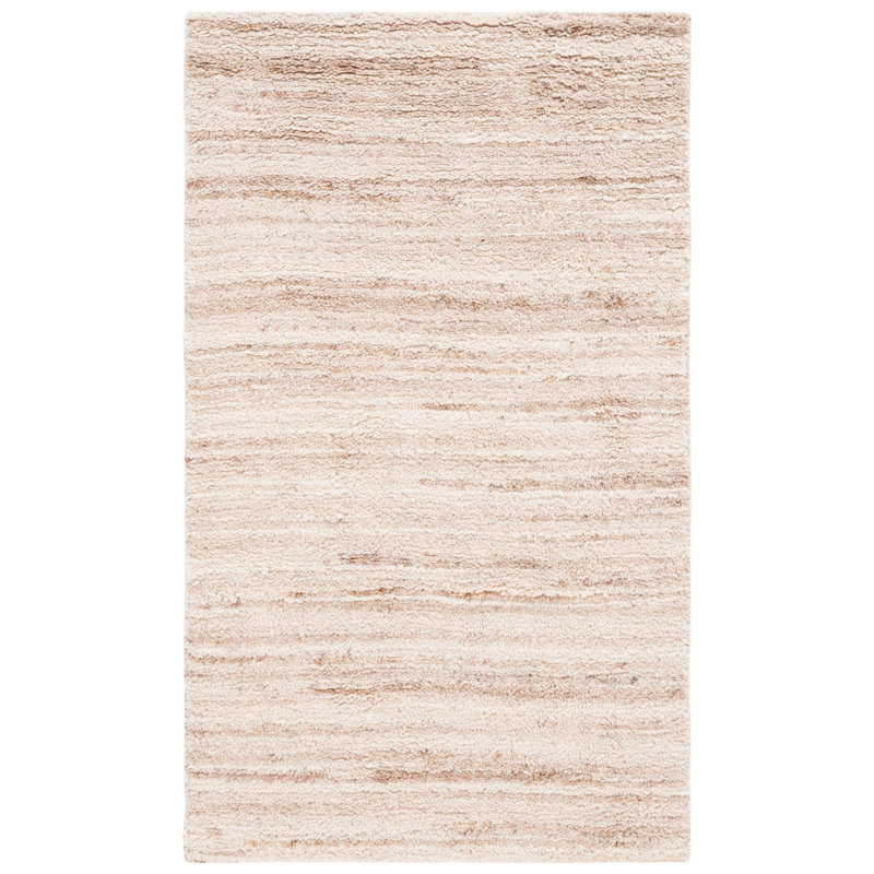 Tapis en laine tissé à la main en beige / ivoire, Rectangle 3 pi x 5 pi