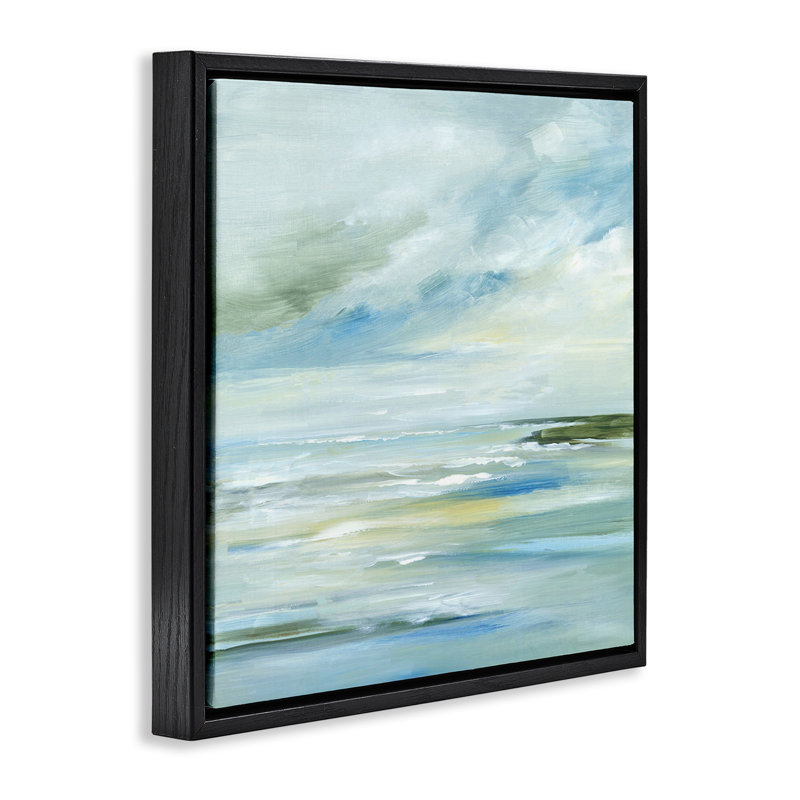 «Cloudy Blue Beach Impression» par Lera, Cadre flottant noir de jais, H 25 po x l 25 po