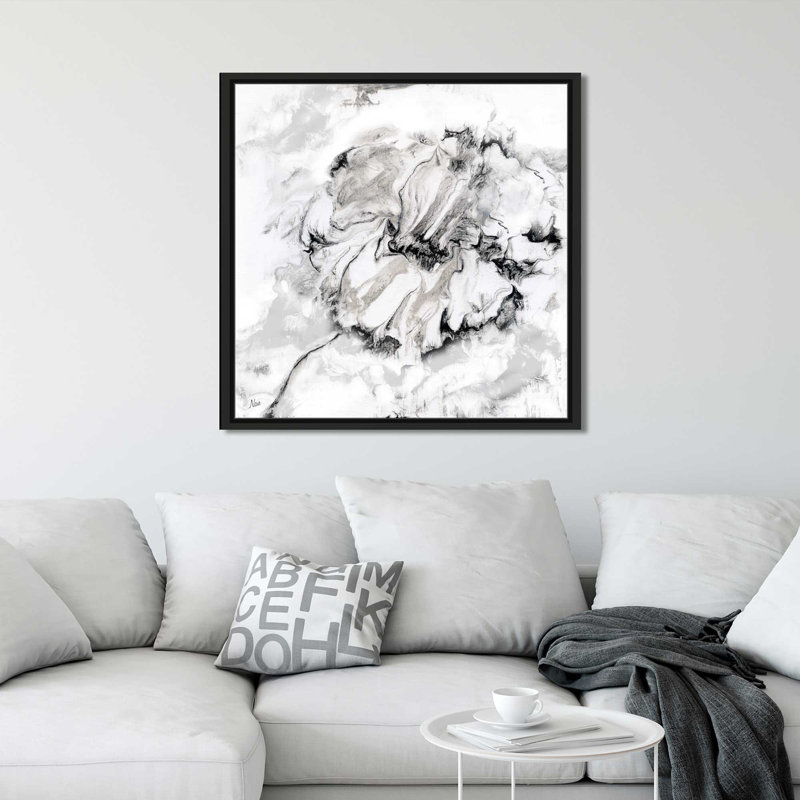 «Marble Flower I», reproduction de peinture acrylique, H 27,5 po x l 27,5 po x P 2 po, Cadre flottant noir