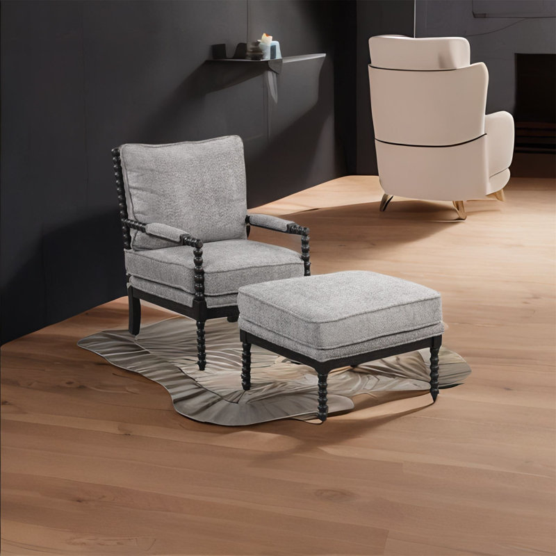 Fauteuil rembourré, Velours gris, Noir