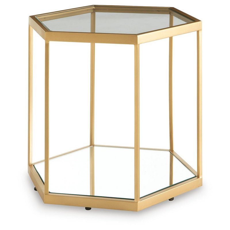 Table d'appoint très grande avec plateau en verre et cadre en métal doré 18 po Trèsl