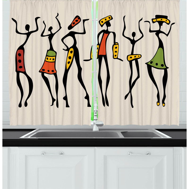 African Dancers Sketchy Festival Polyester Kitchen Curtains