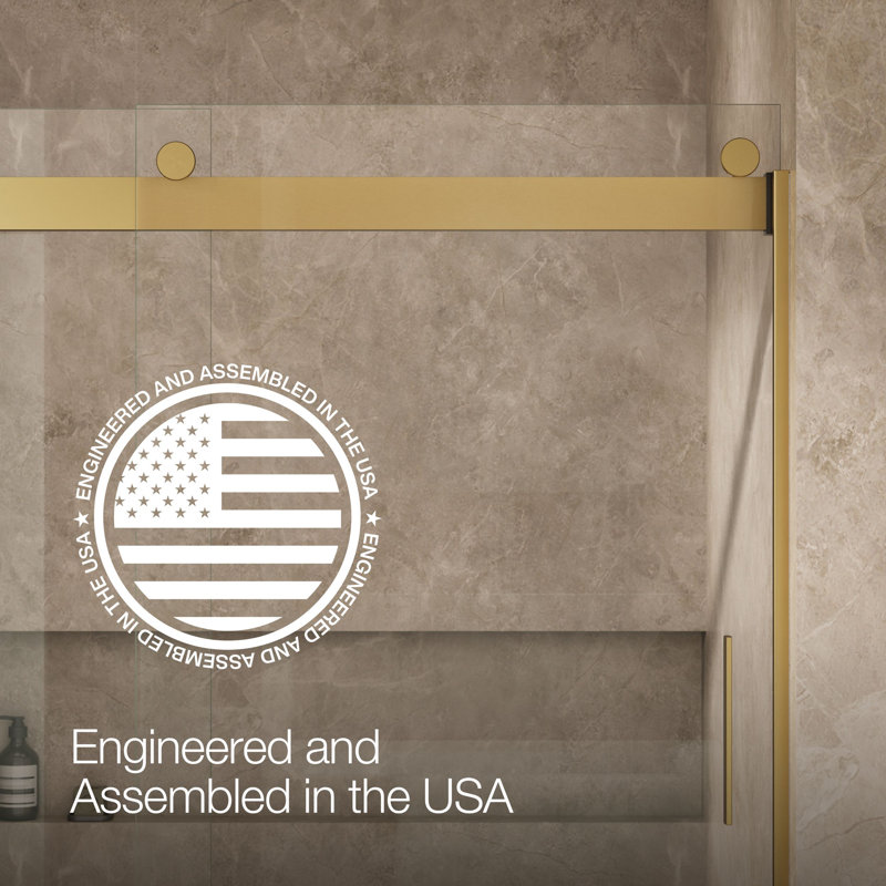 Levity 74" H x 59.63" W Bypass Shower Door with CleanCoat® Technology, Crystal Clear, Moderne Brass