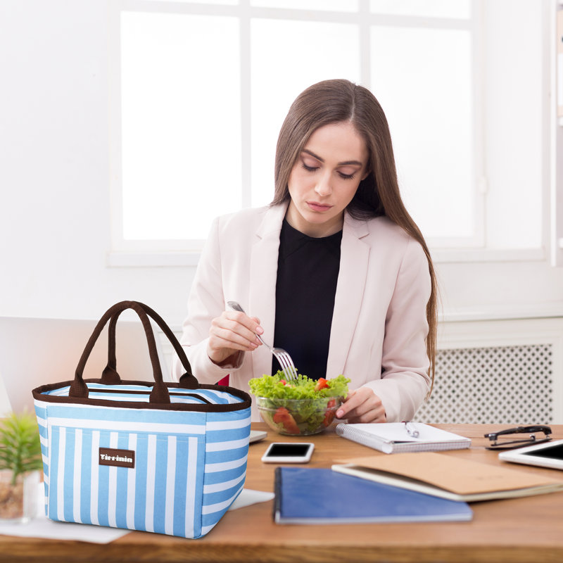 Tirrinia Cute Lunch Bags, Leakproof Insulated Lunch Tote Bag for Kids, Back  to School Blue Stripe