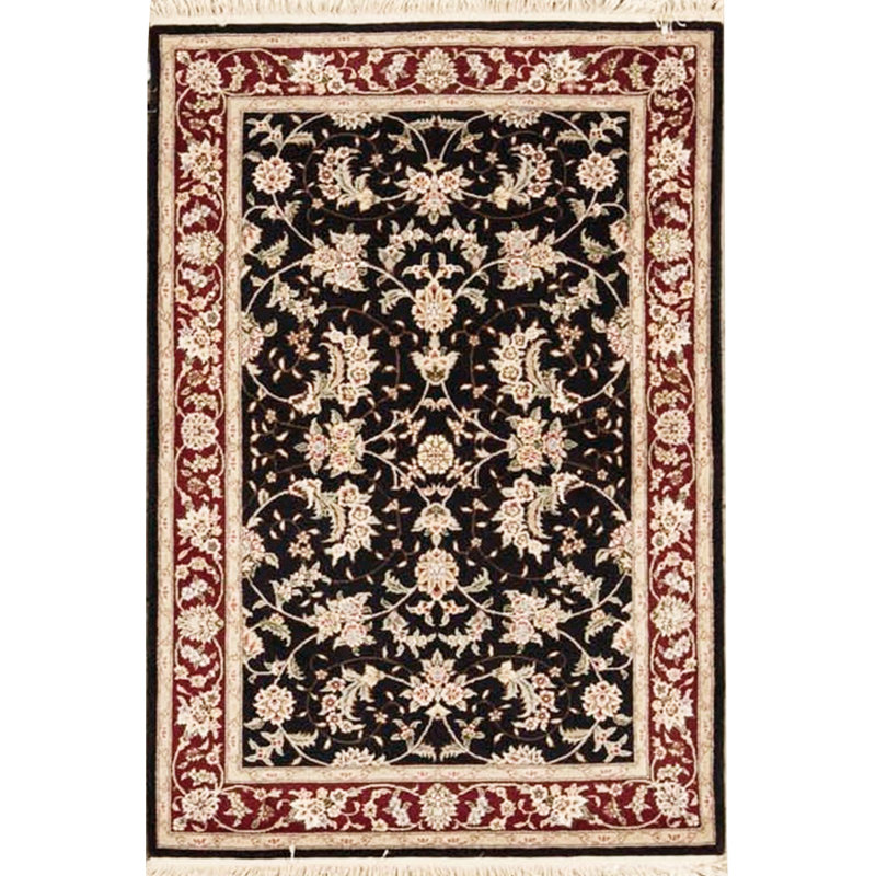 Hand-Knotted High-Quality Black and Wine Area Rug