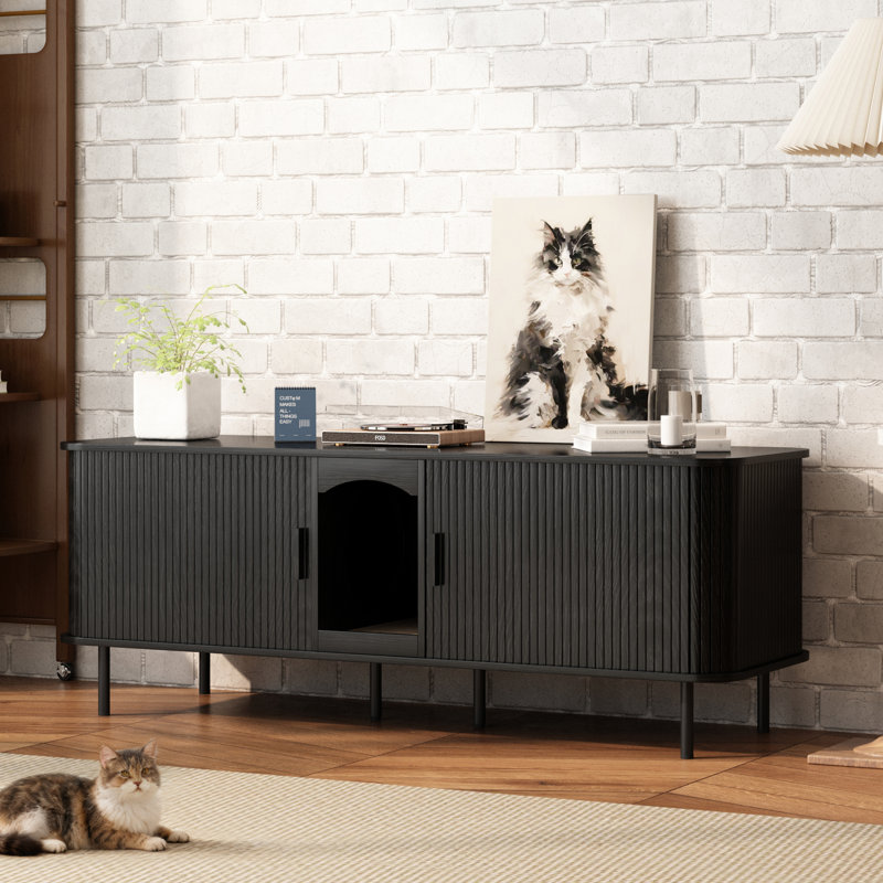 Enceinte de litière pour chat avec support à griffer pour chat, Noir