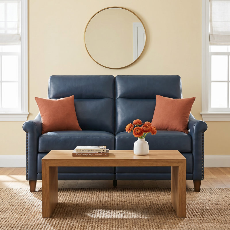 Elizabeth 58'' Upholstered Reclining Loveseat, Brown Genuine Leather