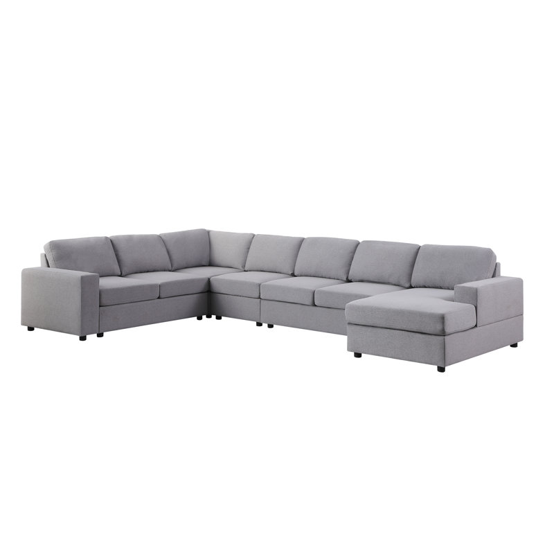 Harwich Upholstered U-Shaped Sectional Reversible, Light Gray Linen Blend