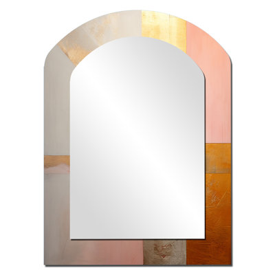Géométrie de la sérénité en or rétro rose II - miroir décoratif arqué géométrique, miroir mural asymétrique moderne, impression d'art en métal