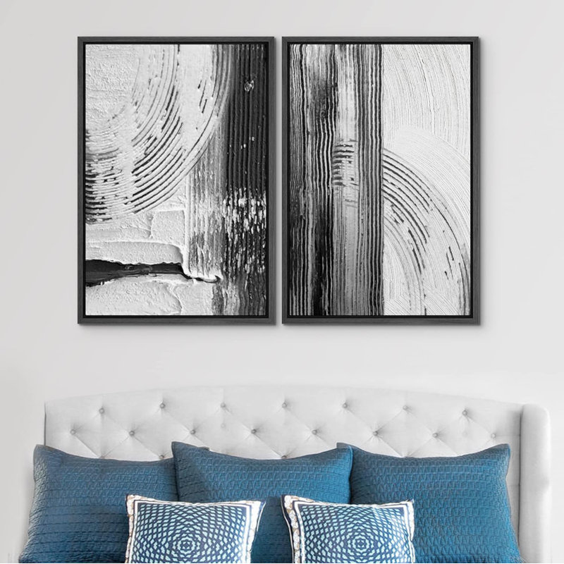 Impression sur toile noire et blanche abstraite moderne, Noir, H 24 po x l 16 po