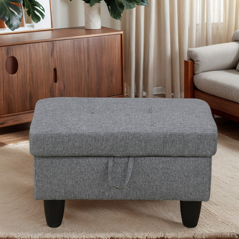 Flannel Storage Ottoman Living Room, Gray Linen