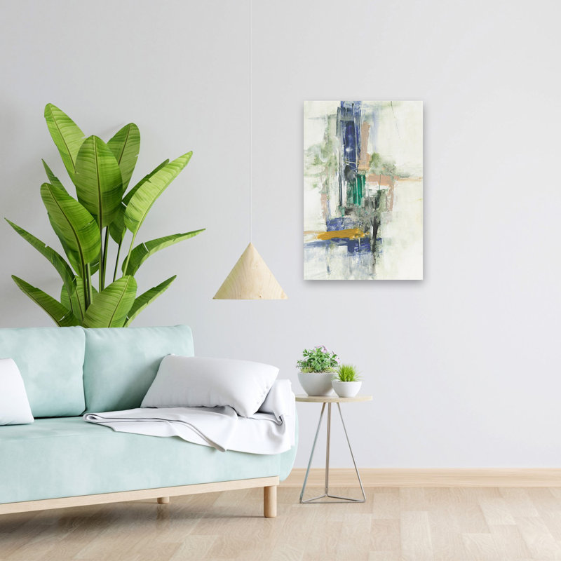 «Peaceful Essence II», art abstrait moderne, technique mixte, géométrique, H 24 po x l 16 po