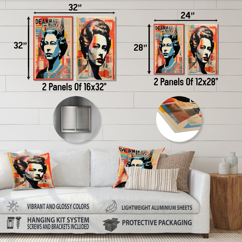 «Royal Remix Queen Elizabeth Popart II», ensemble de 2 impressions sur magazines en métal, H 32 po x l 32 po