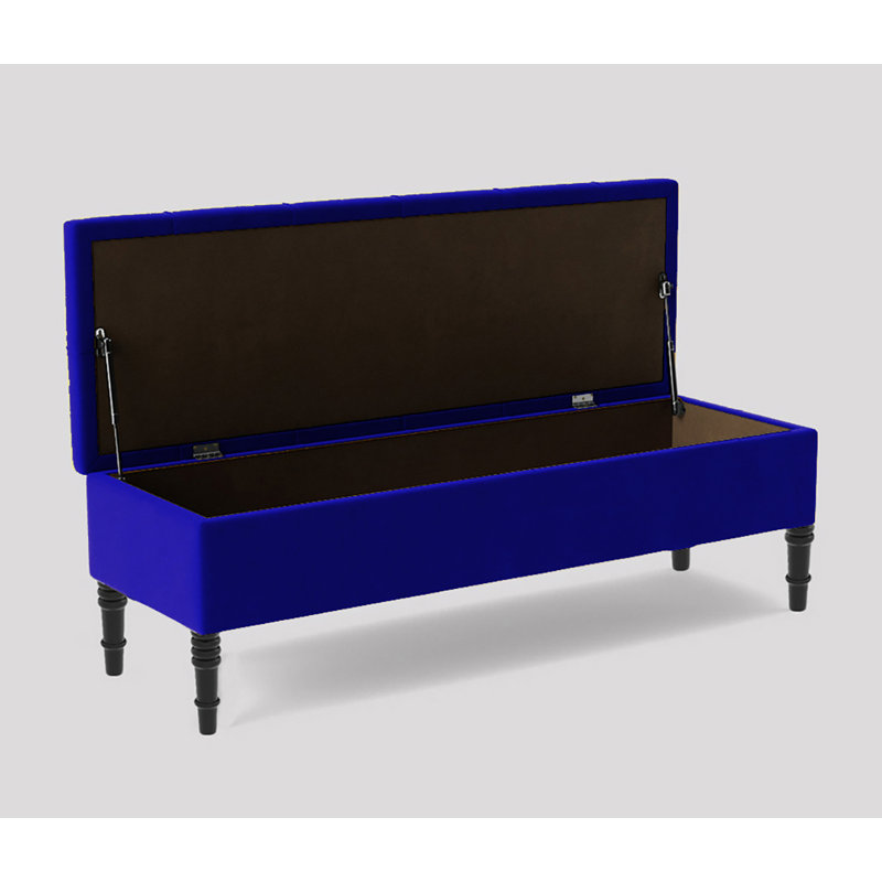 Alyana Wide Tufted Rectangle Ottoman Storage Bench - Upholstery Velvet Shoe Bench with Turned Wooden Legs, Sapphire Blue