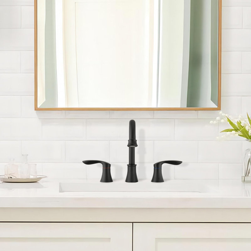 Widespread 2-handle Bathroom Faucet with Drain Assembly, Matte Black 