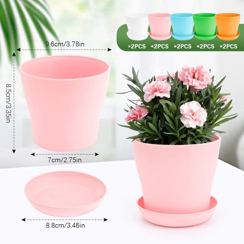 4 Inch Plastic Plant Pots Set Of 10 With Drainage Saucers Multicolor
