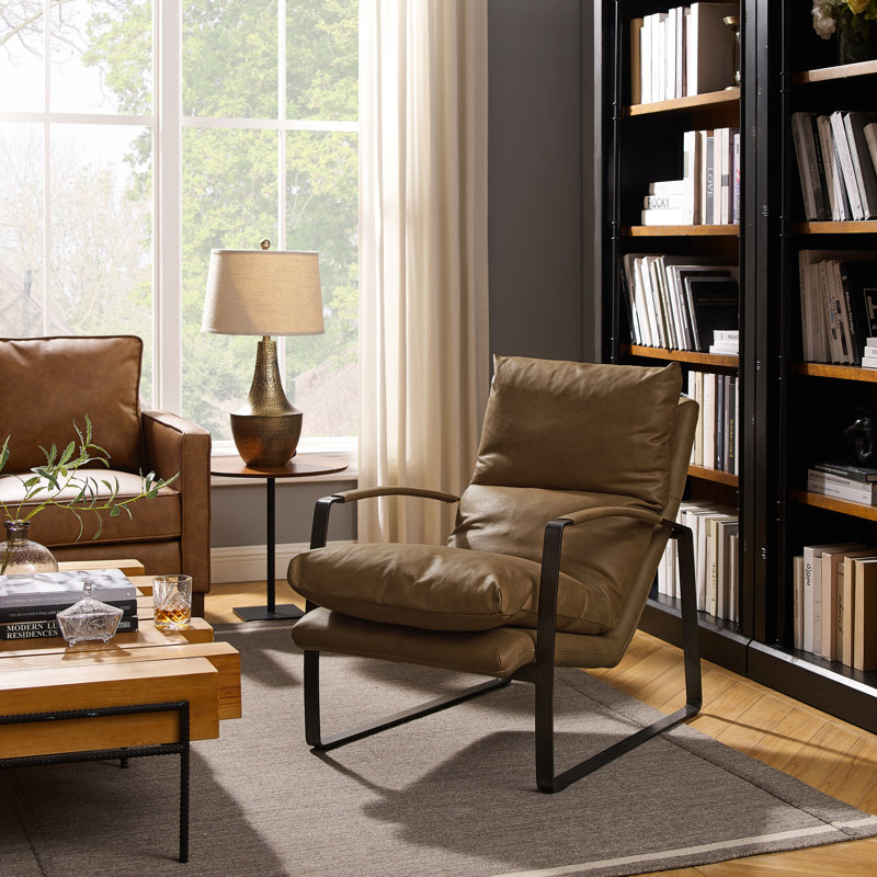 Gibb 25.5'' Wide Full Grain Leather Lounge Chair, Dark Brown