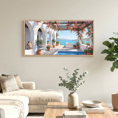Ensemble de 1 tableau sur toile représentant une terrasse méditerranéenne