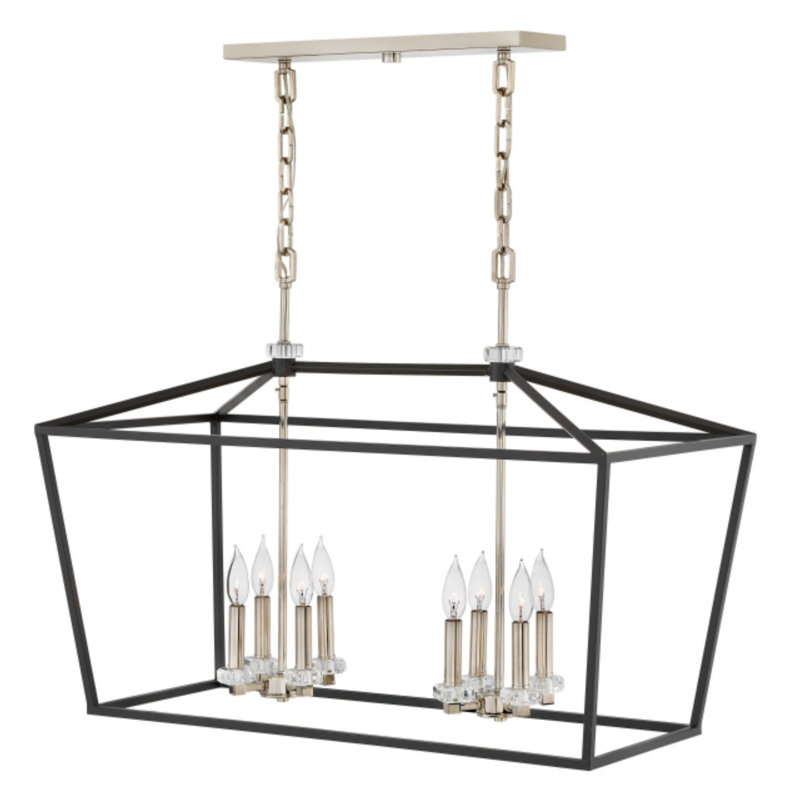 Luminaire suspendu linéaire pour îlot de cuisine 8 lumières Stinson, Nickel, Noir