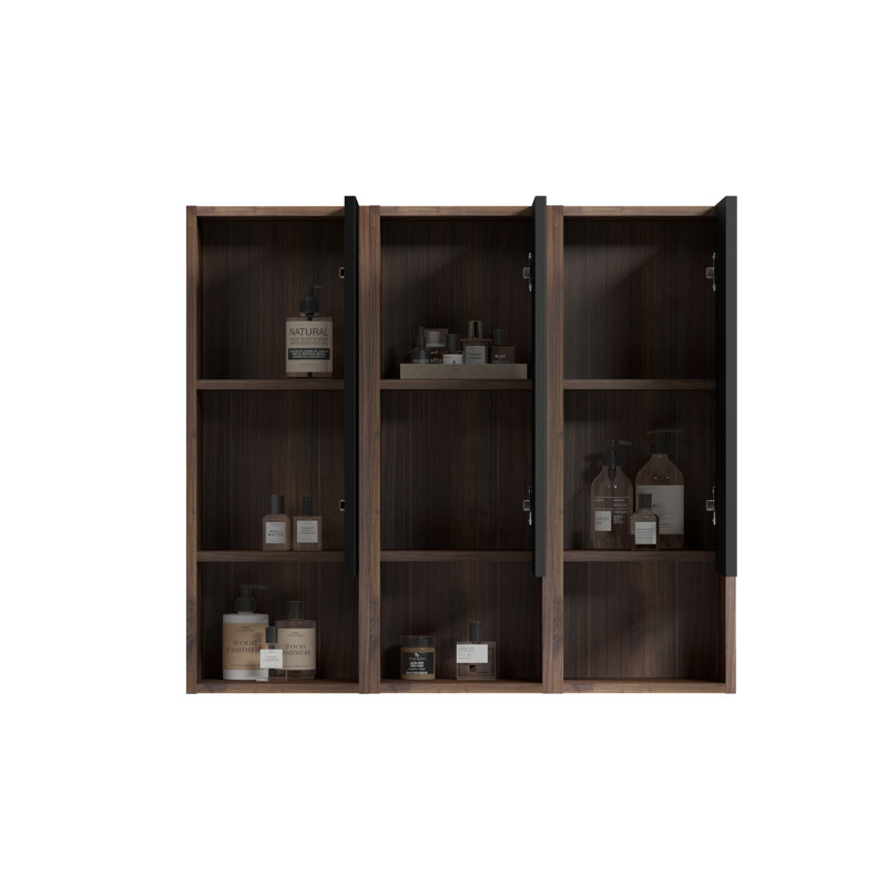 Black & Walnut Bathroom Floating Side Cabinet